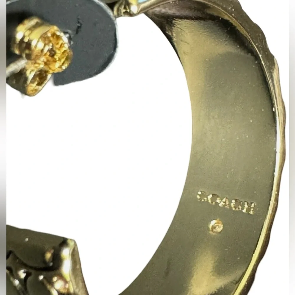 Coach NWT Beautiful Statement Gold Tone Rhinestone Adorned Thick Hoop Earrings - Picture 4 of 5